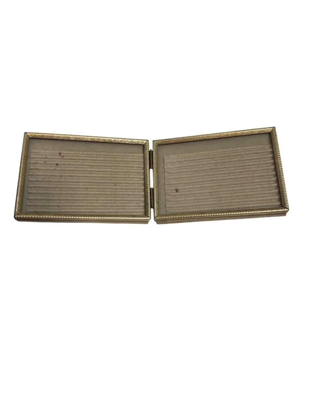 Gold Hinged Miniature Double Picture Frame Set With Ribbed Backing - Vintage Sty